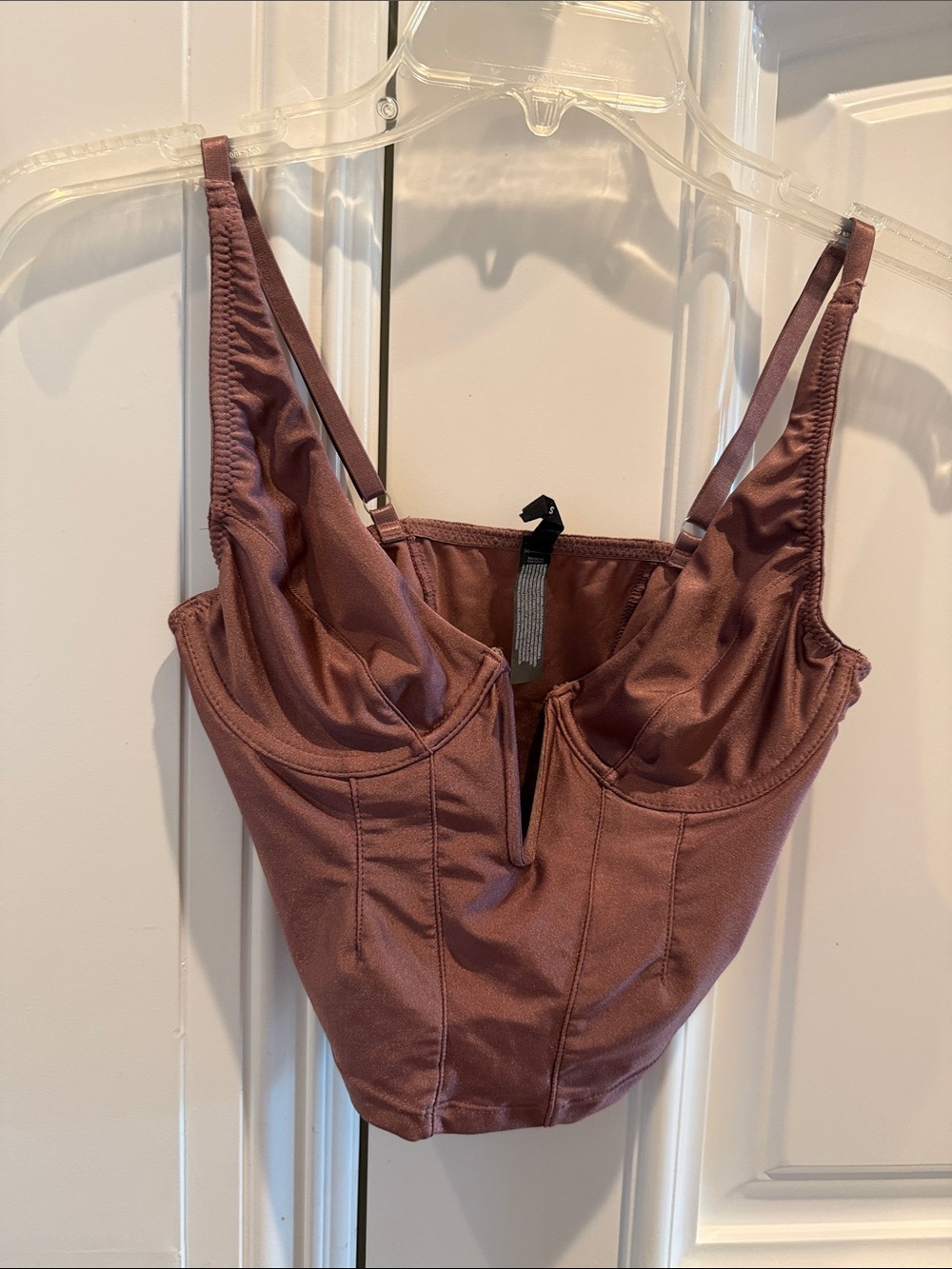 Urban Outfitters Satin Bustier Crop Top - Mauve Rose